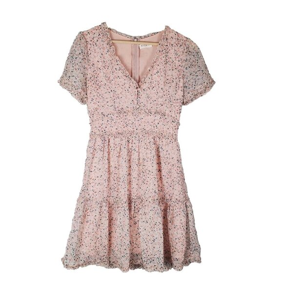 Storia Dress Women Small Pink Blue Tiered Mini Peasant Ditzy Floral Prarie Retro - Picture 2 of 16